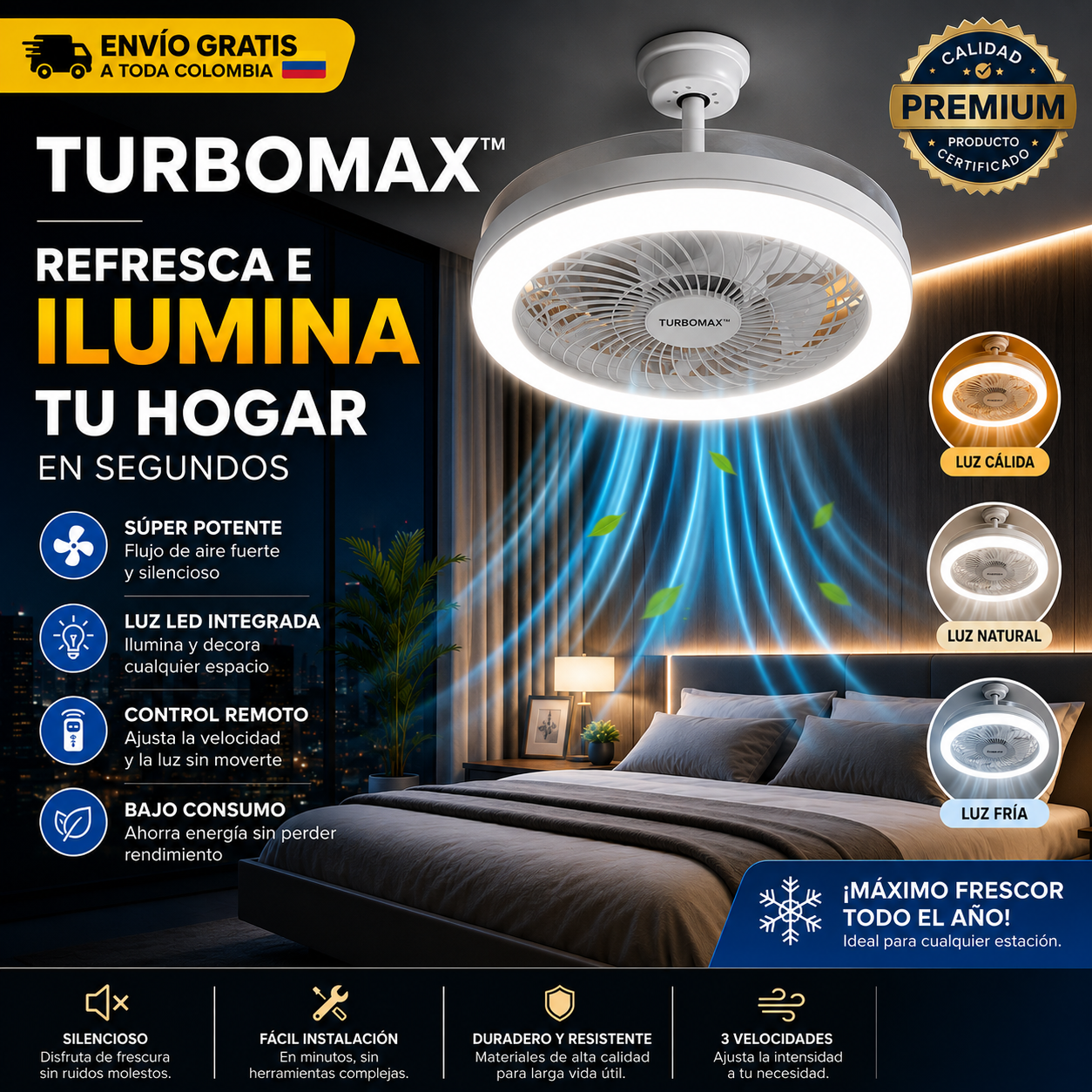 [PROMO] Ventilador de Techo Inteligente con Luz LED TurboMax™ 2 en 1 (Multivoltaje)  - [SUPER POTENTE]